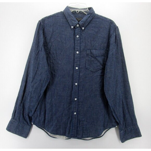 Rag & Bone Shirt Large Flannel Button Up Check Slim Fit Pocket Preppy - Picture 1 of 11